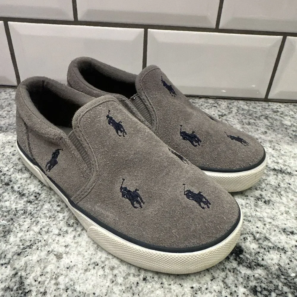 Ralph Lauren Bal Harbour Repeat Slip-On Sneaker, GREY/Navy, Toddler 10/26.5 Boat